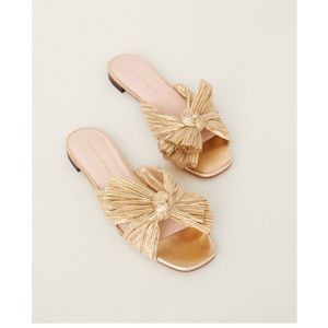loeffler randall Daphne Gold Pleated Bow Slide